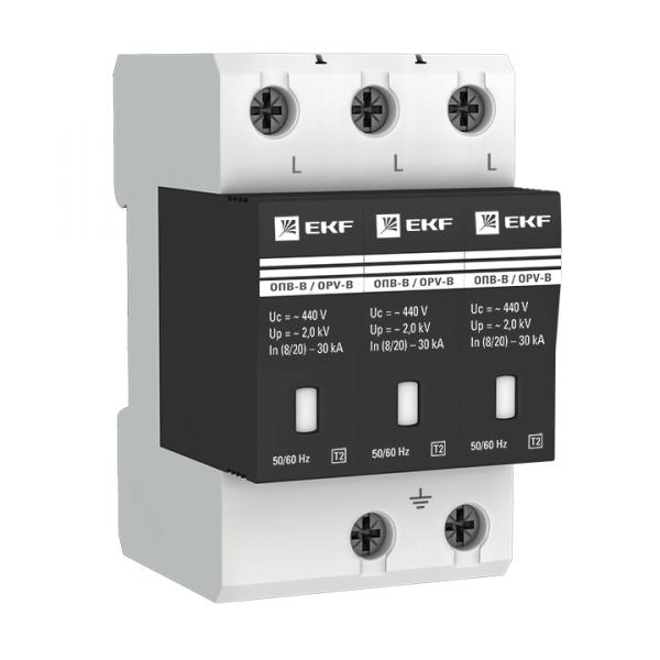 Ограничитель импульсных перенапряжений  3П  400B  30кА  EKF  ОПВ-B