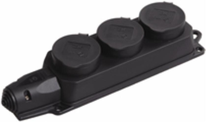 Колодка РБ33-1-0м  "ОМЕГА "3 розетки с защитными крышками (каучук) IP44  IEK