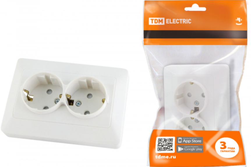 Розетка двойная 2П+З с защ. шт. 16А 250В белая "Ильмень" TDM