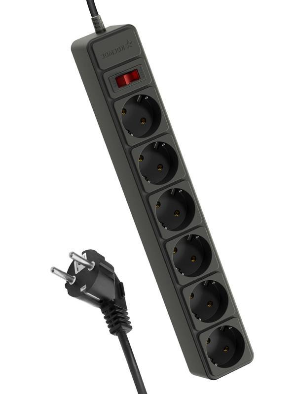 Удлинитель с сетевым фильтром 6х1.8м с заземл. 16А IP20 3.5кВт с предохранителем 3х1 индикатор сети черн. КОСМОС FKsm1.8m-6g(B)16A